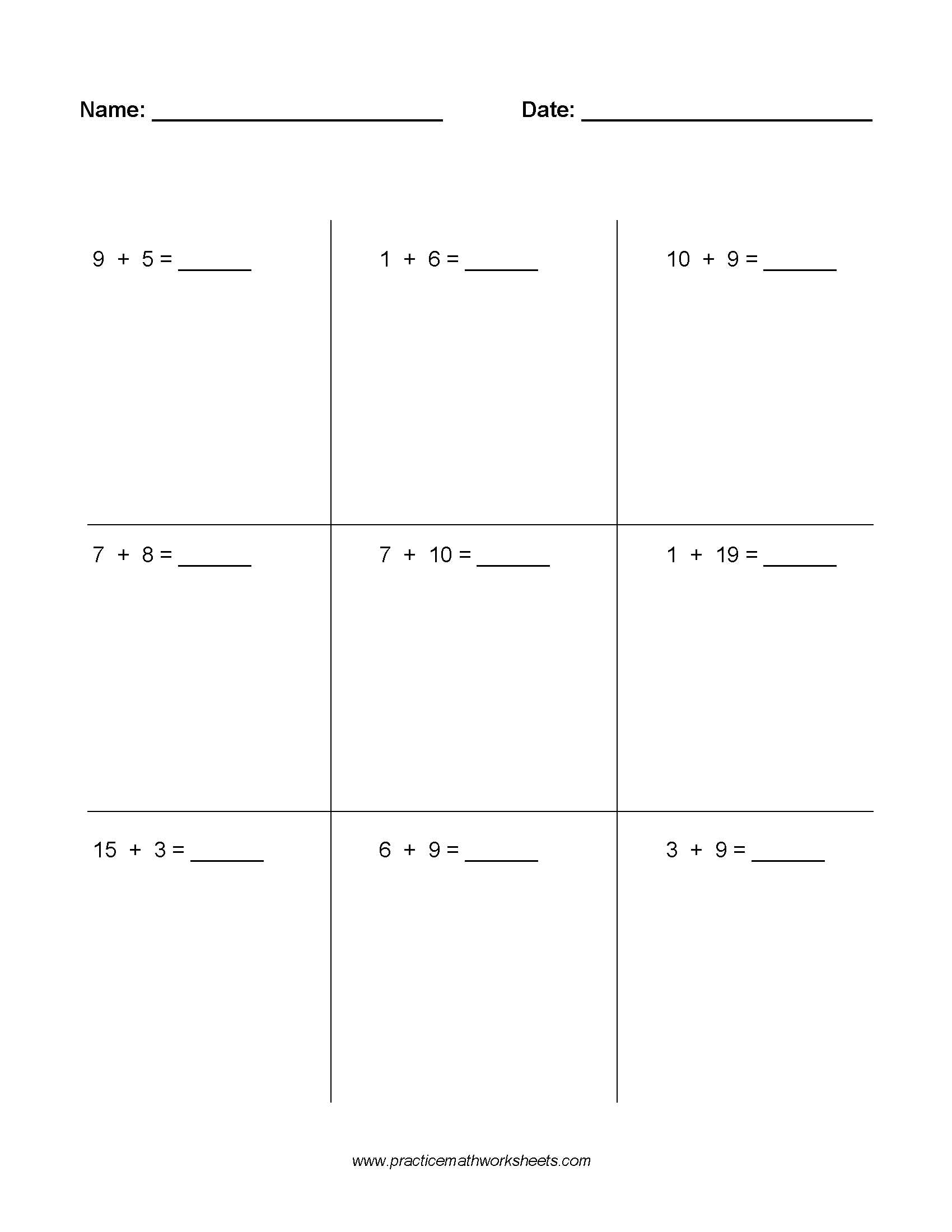 Addition worksheet