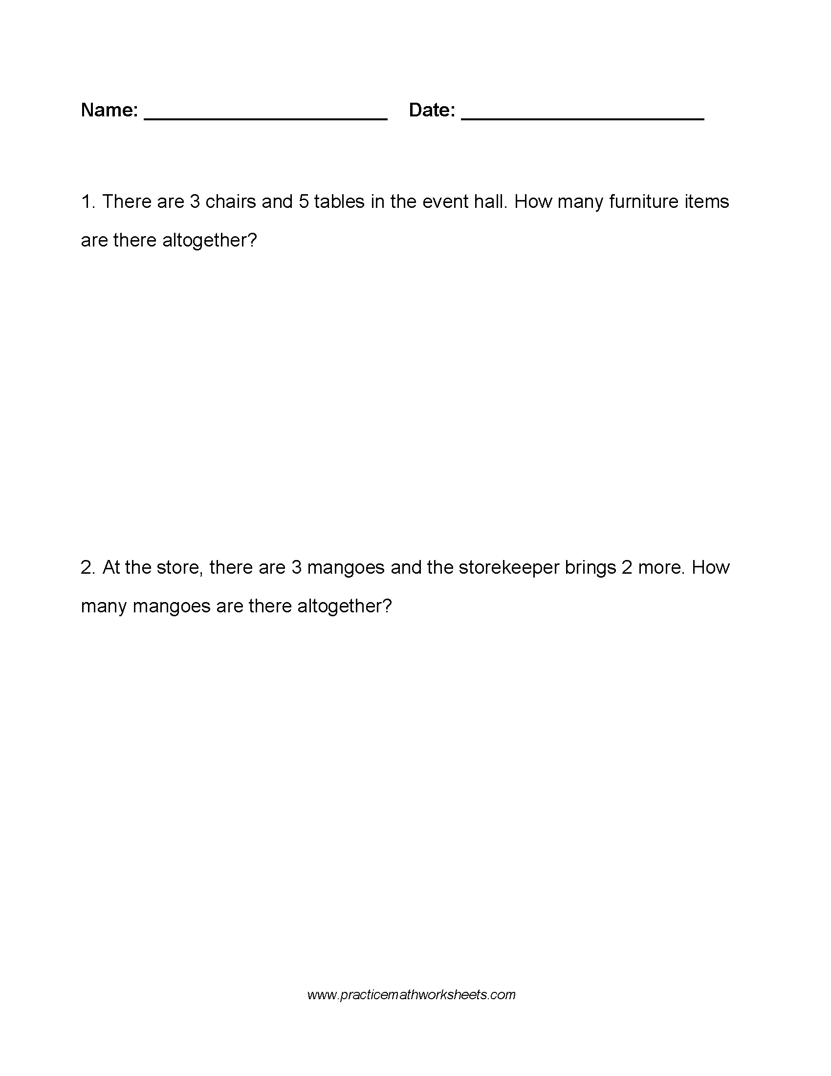 Addition Word Problems within 10