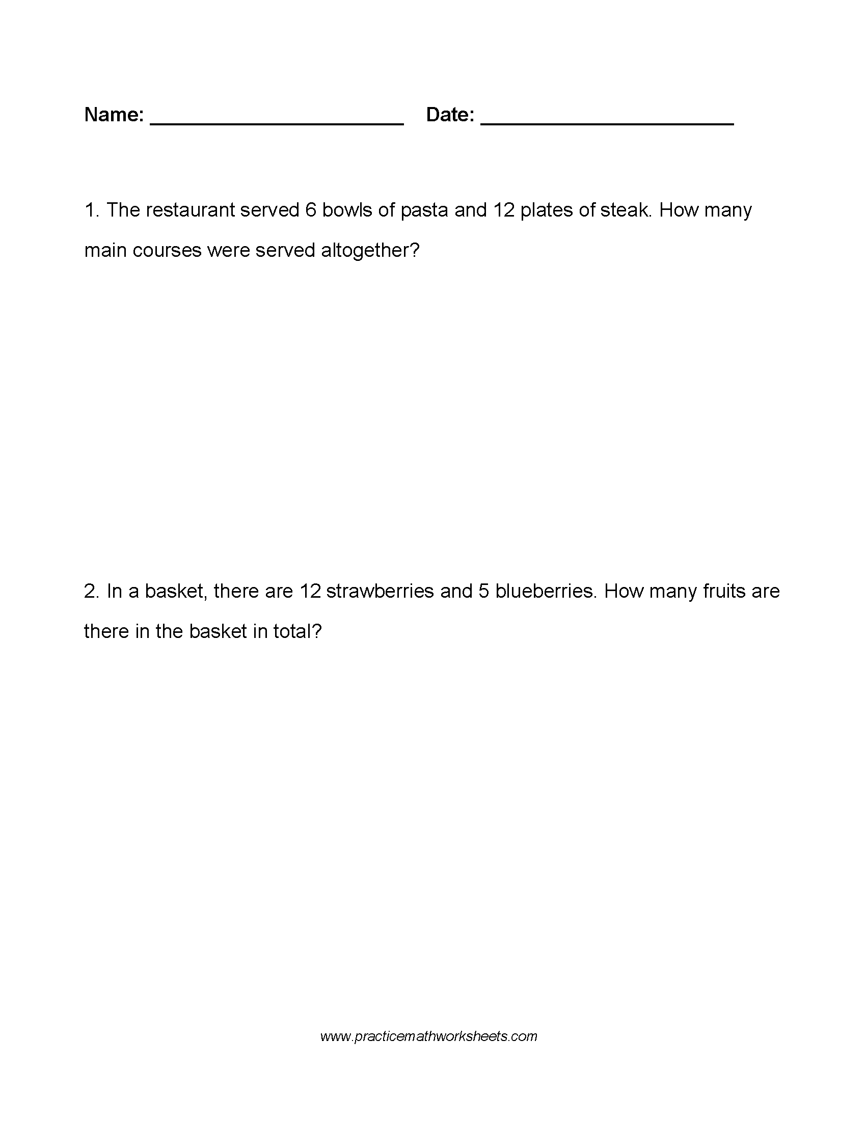 Addition Word Problems within 20