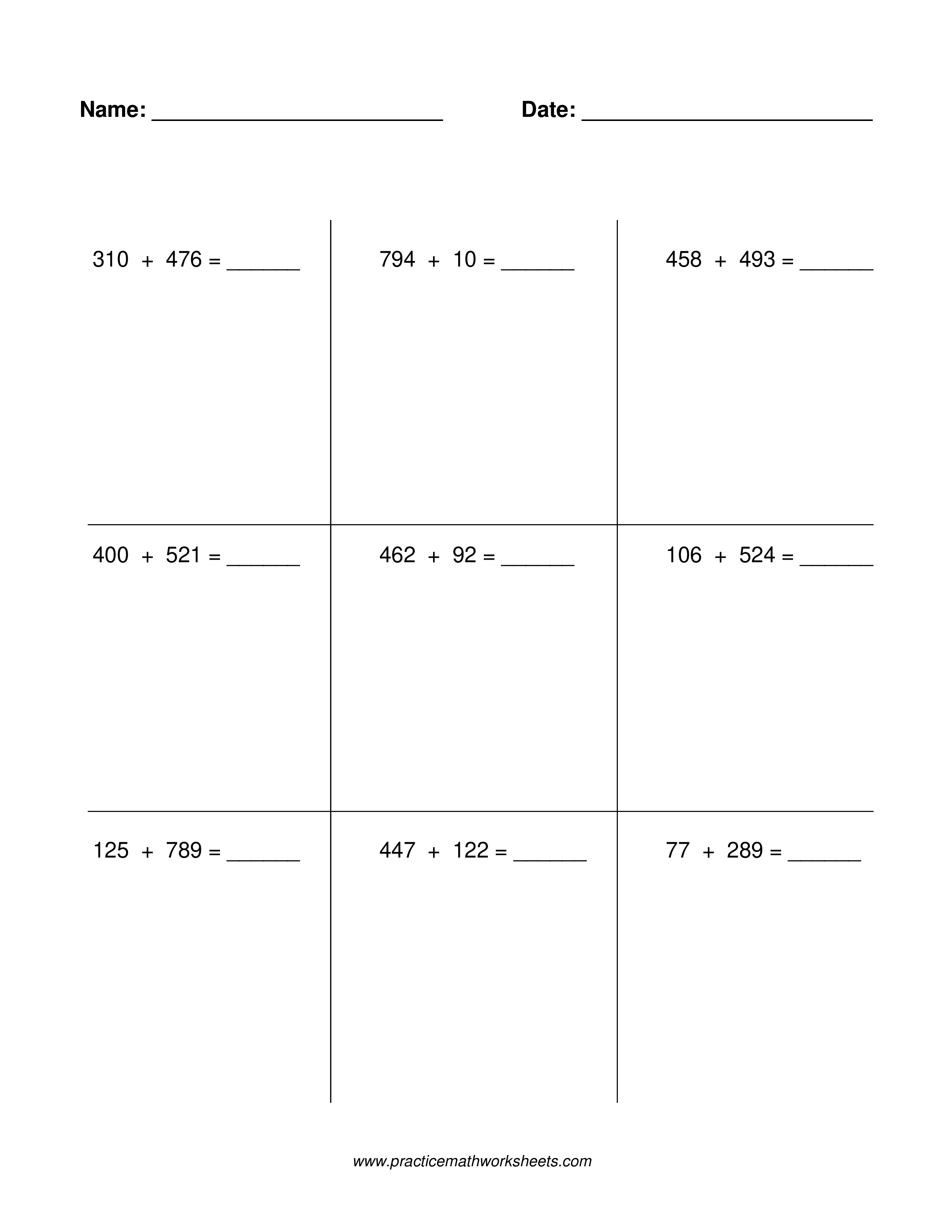 Addition worksheet
