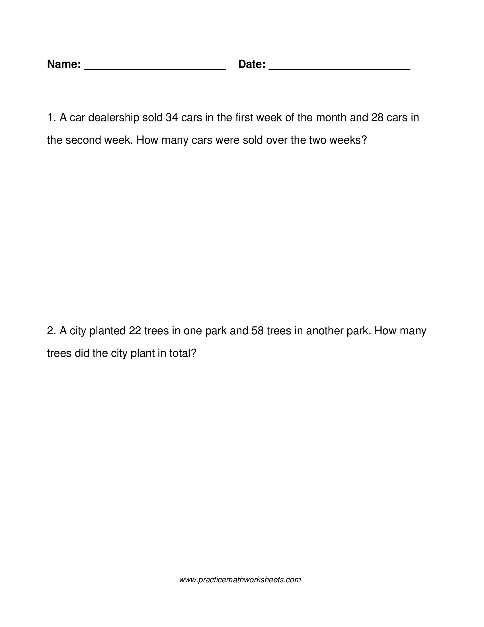 Addition Word Problems within 100