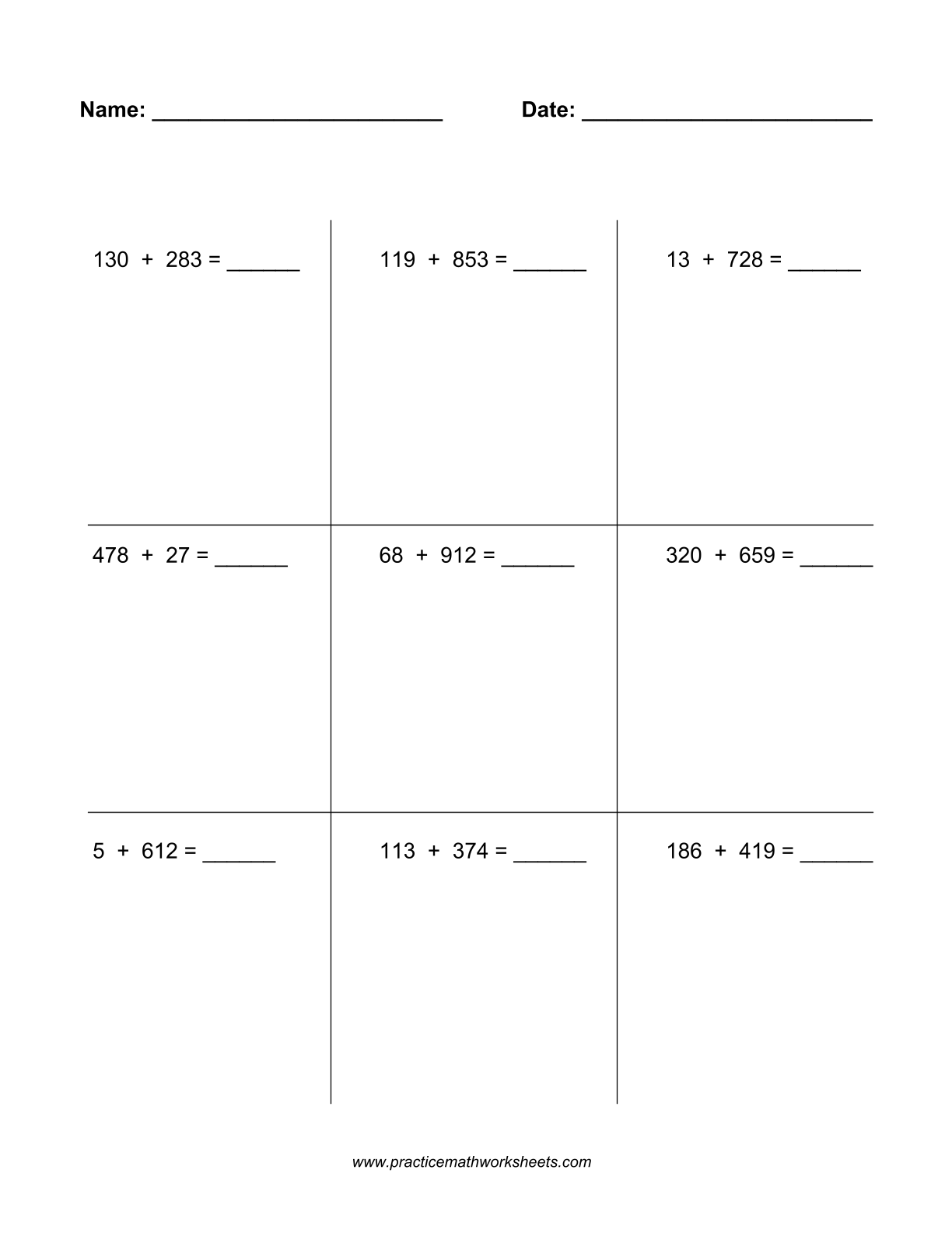 Addition worksheet