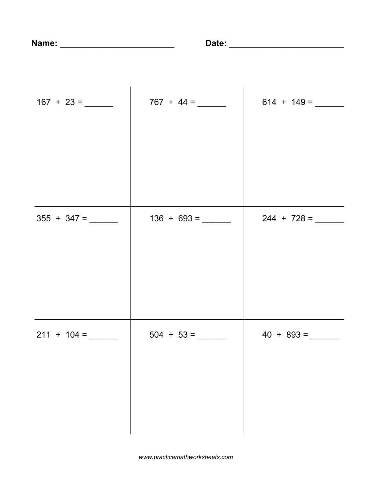Addition worksheet