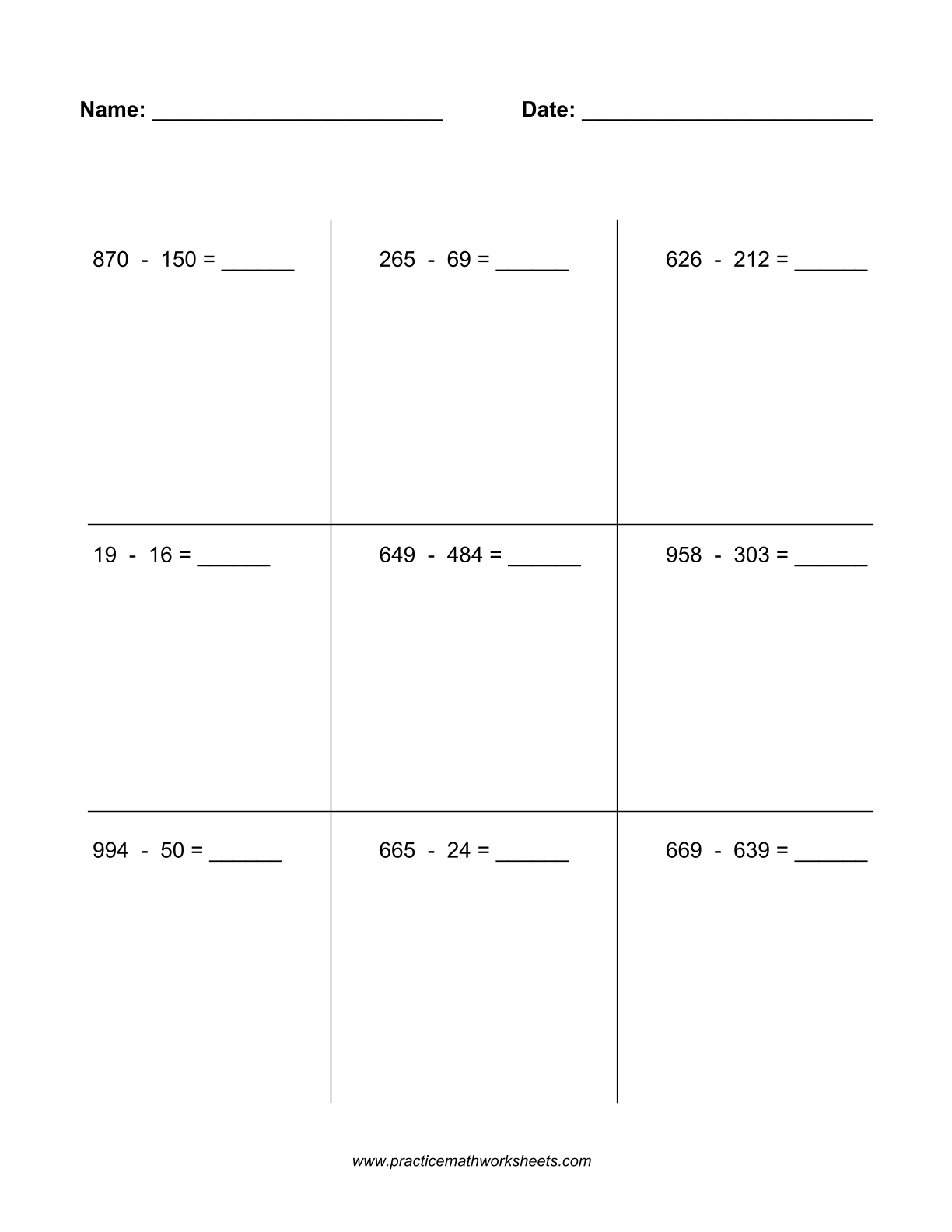 Subtraction worksheet