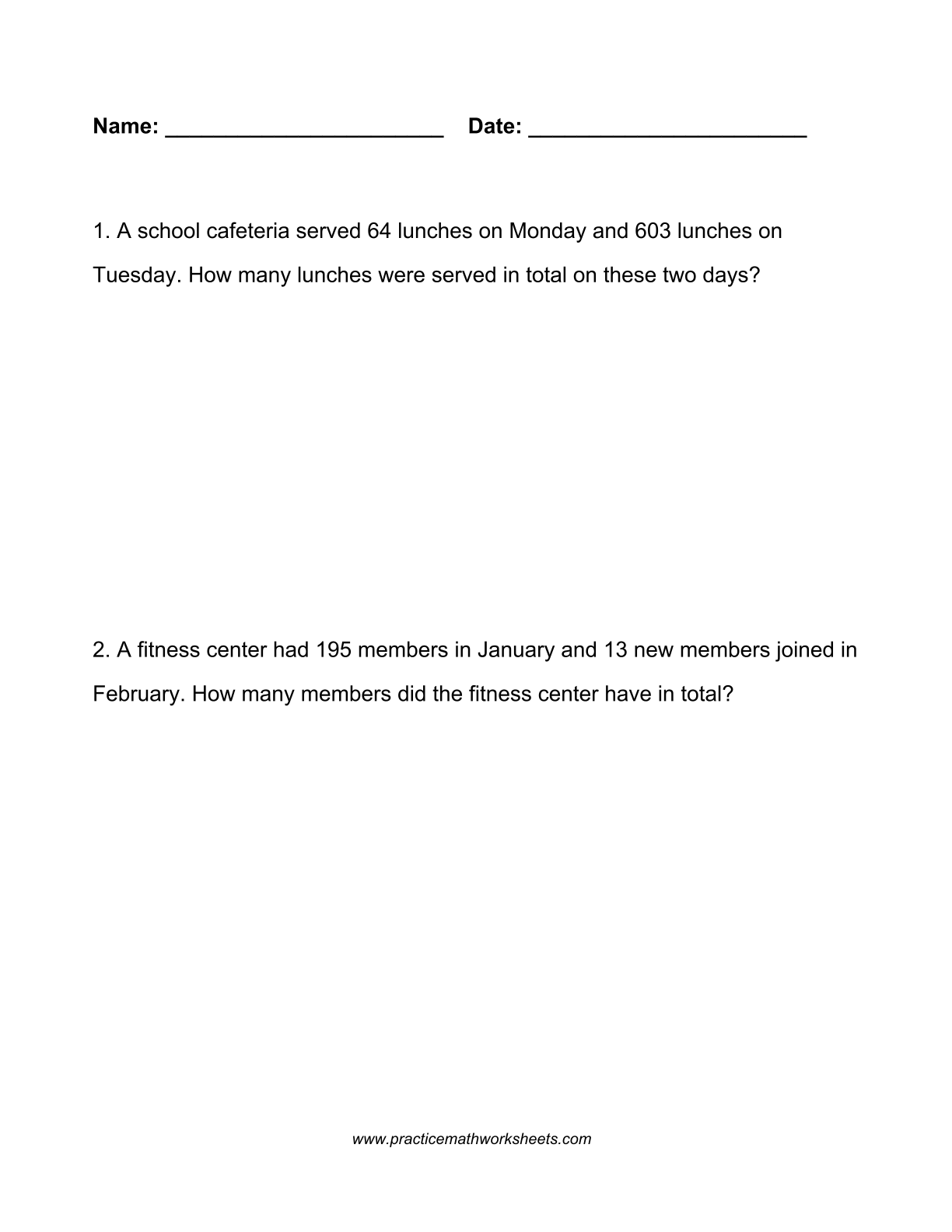 Addition Word Problems within 1000