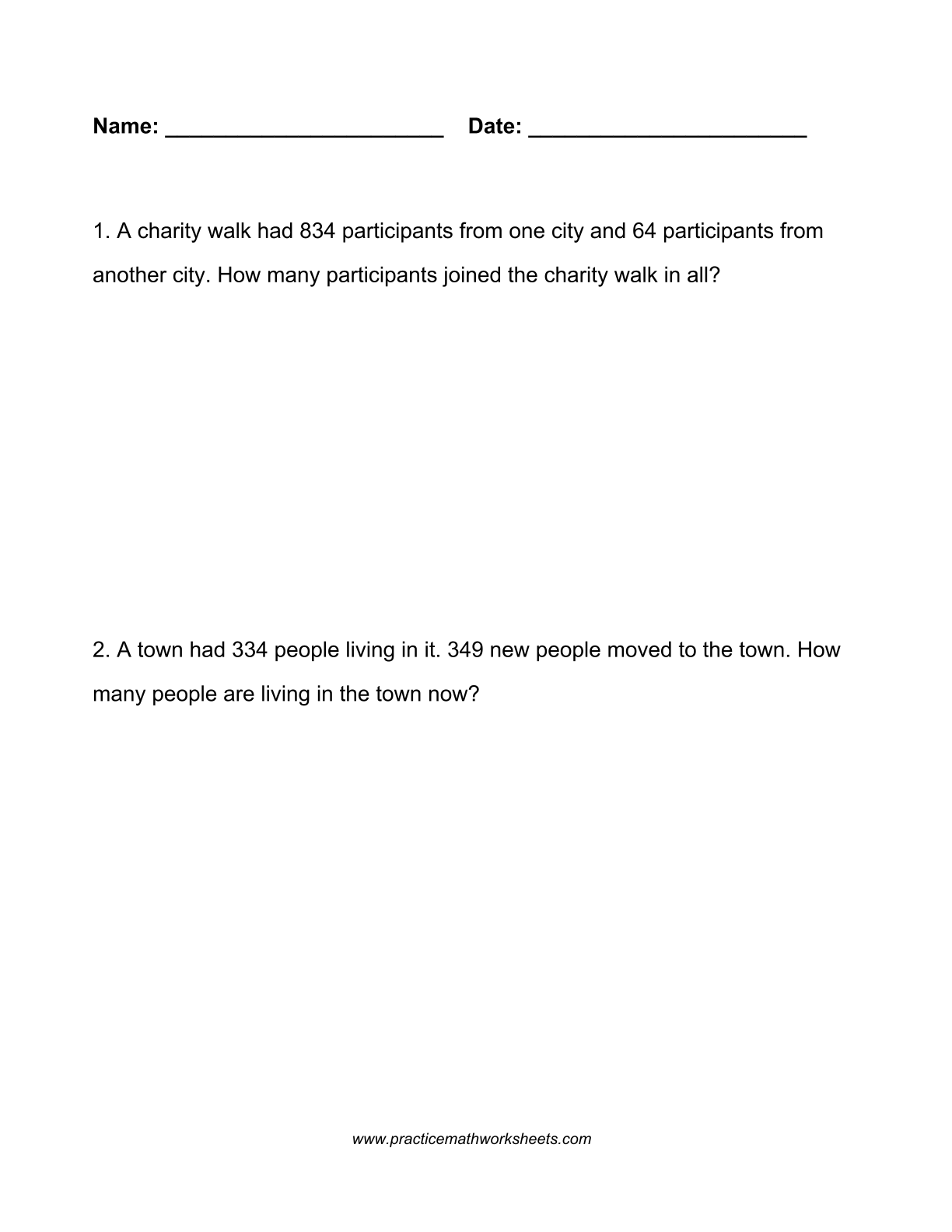 Addition Word Problems within 1000