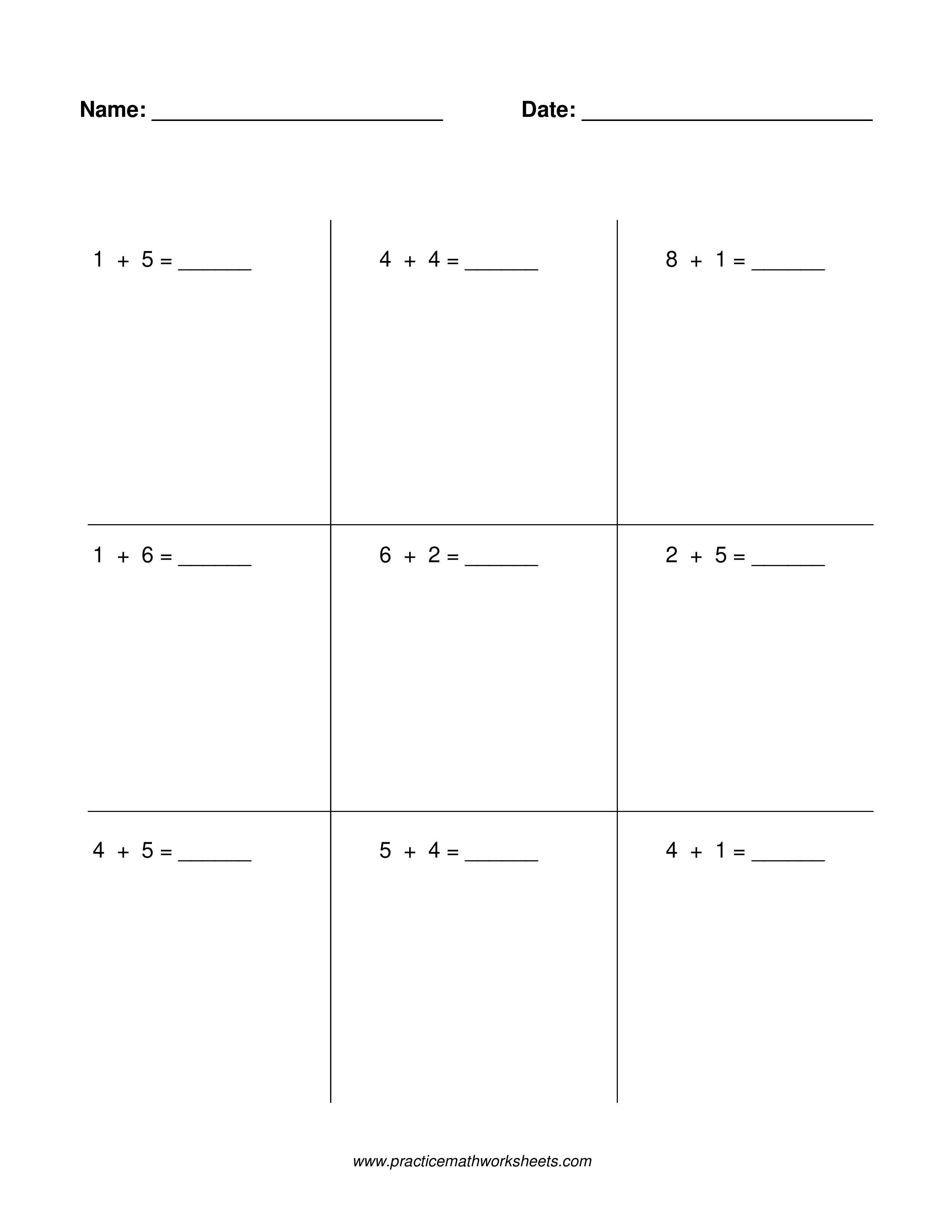 Addition worksheet for kindergarten